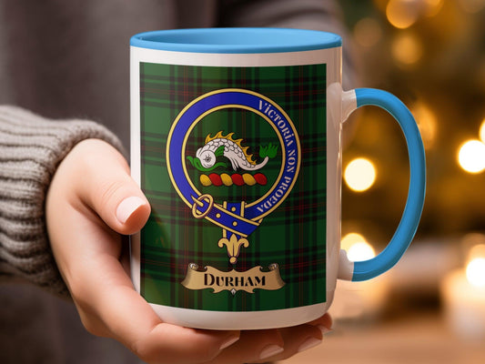 Vibrant Durham Clan Crest Tartan Plaid Design Mug - Living Stone Gifts