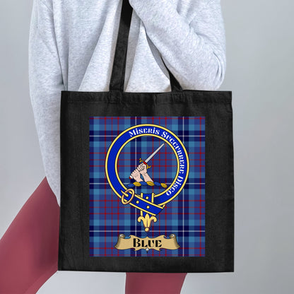 Clan Blue Scottish Crest Tartan Design Tote Bag - Living Stone Gifts