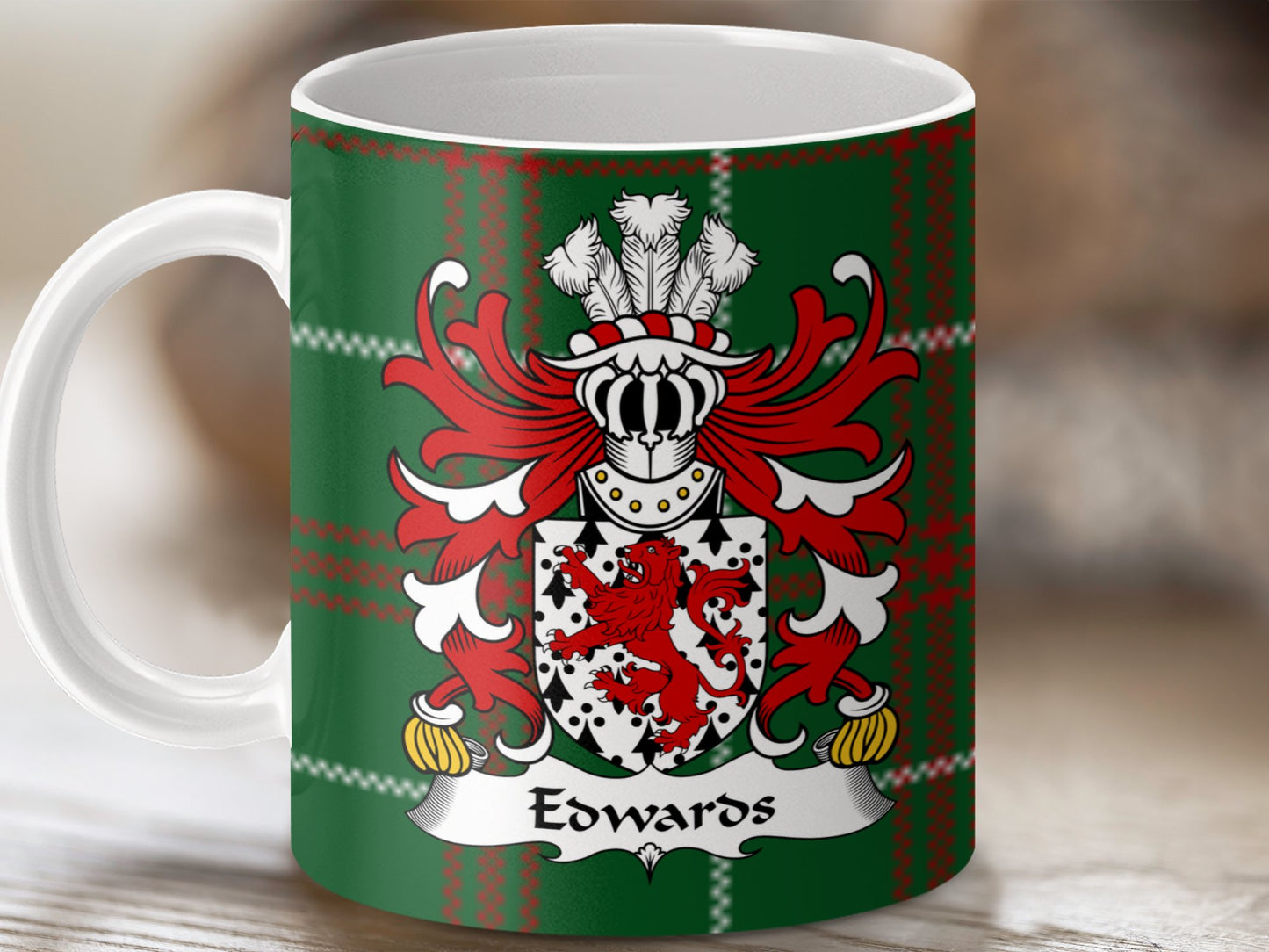 Edwards Welsh Surname with Coat of Arms Tartan Print Mug - Living Stone Gifts