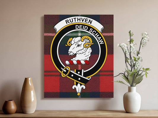 Ruthven Scottish Clan Crest Tartan Poster Canvas Wrap - Celtic Ancestry Gifts