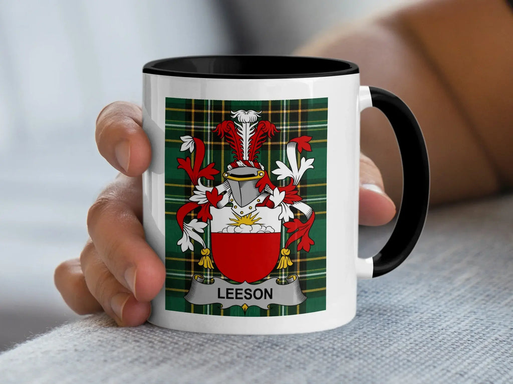 Leeson Irish family crest black accent mug