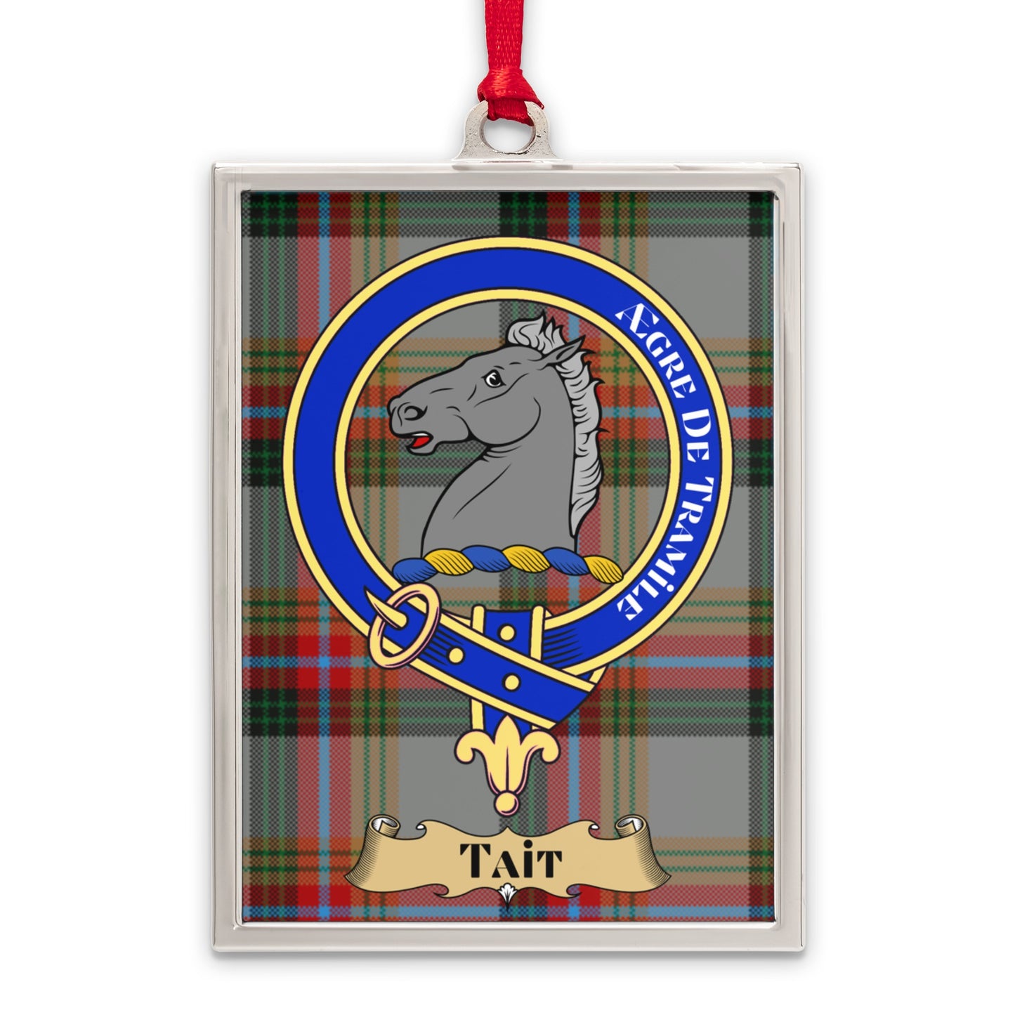 Tait Crest Badge on Tartan Background Ornament product type