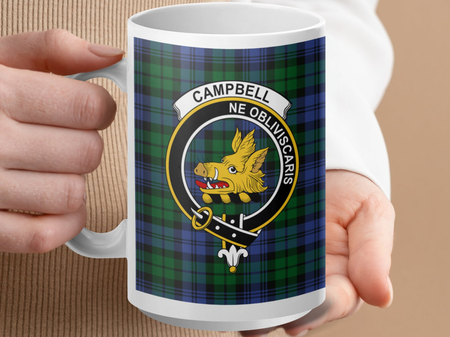 Clan Campbell Scottish Tartan Crest Emblem Mug - Living Stone Gifts