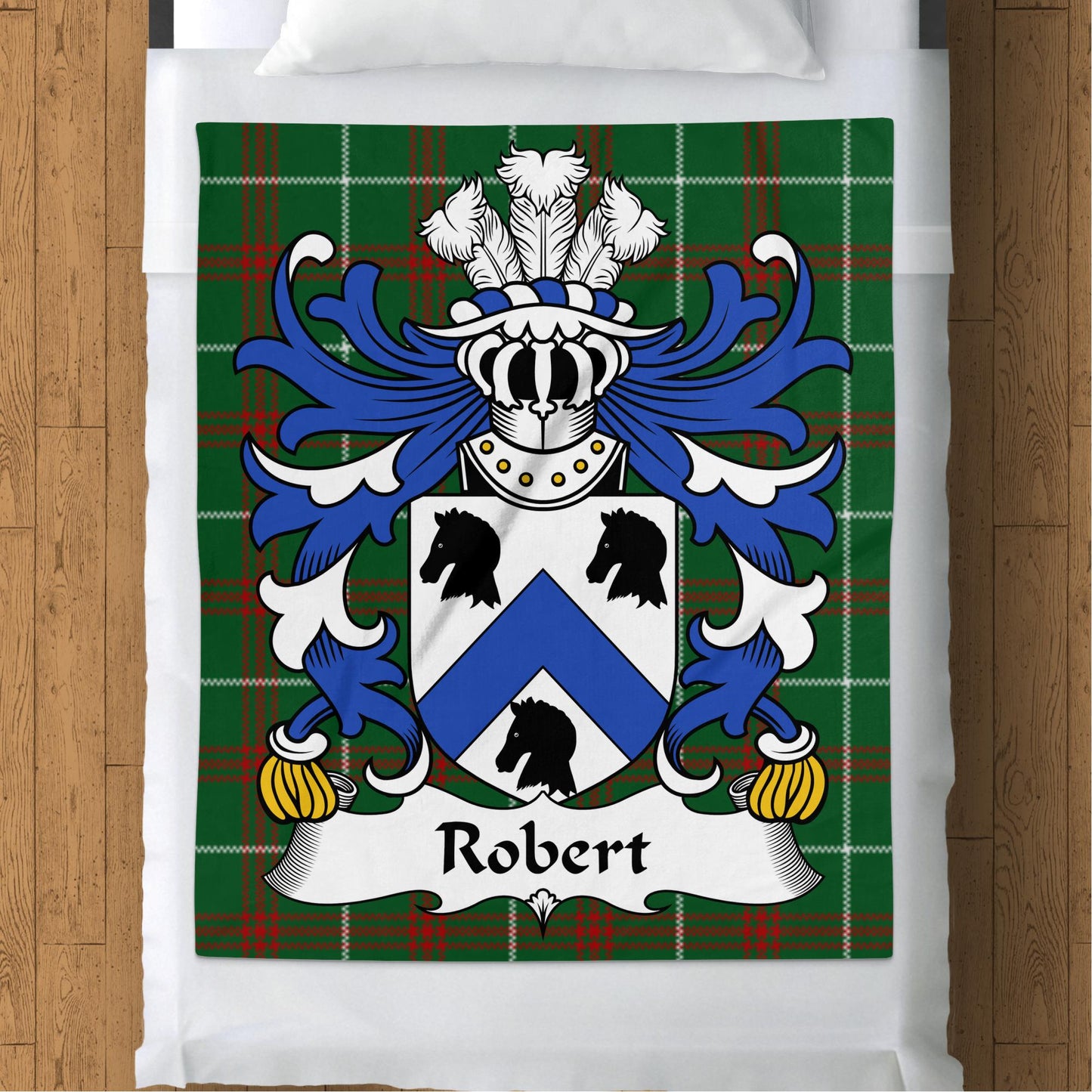 Robert Welsh Surname Coat of Arms Tartan Background Blanket - Living Stone Gifts