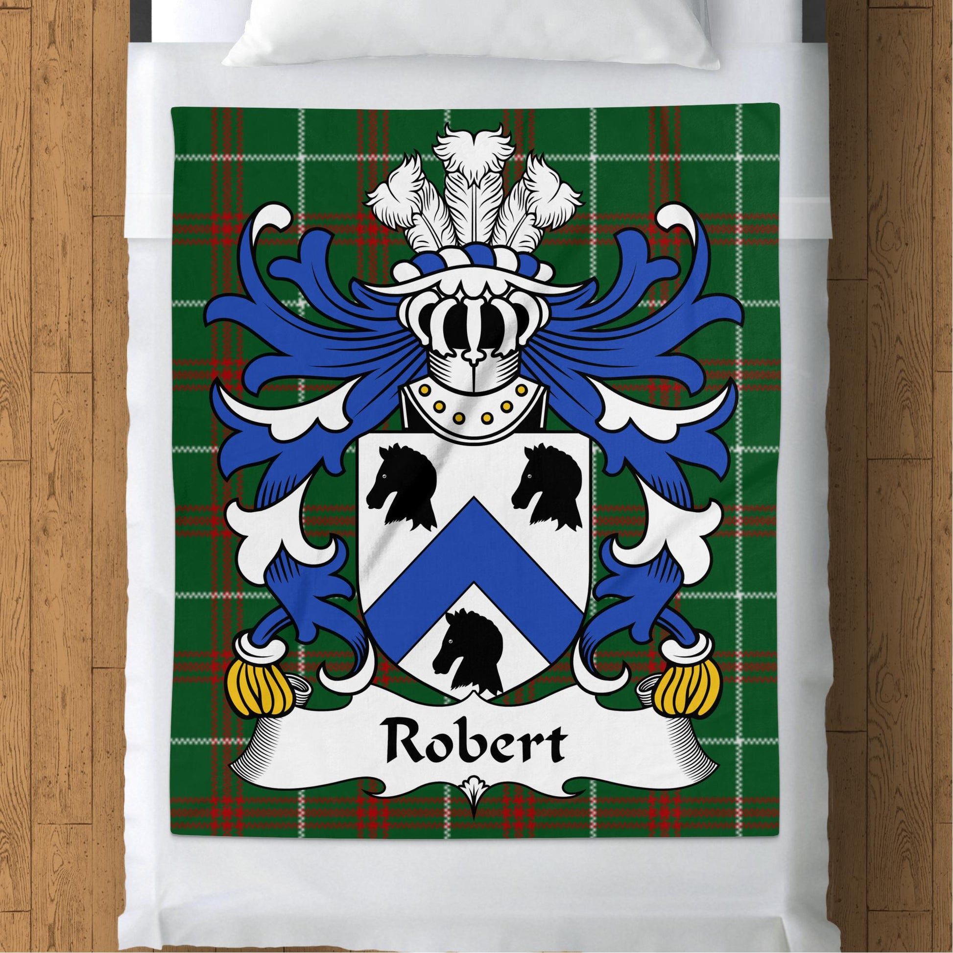 Robert Welsh Surname Coat of Arms Tartan Background Blanket - Living Stone Gifts