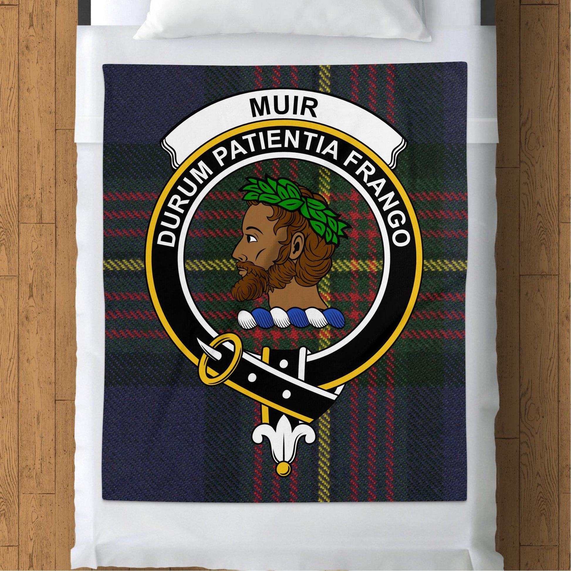 Scottish Clan Muir Crest Tartan Throw Blanket - Living Stone Gifts