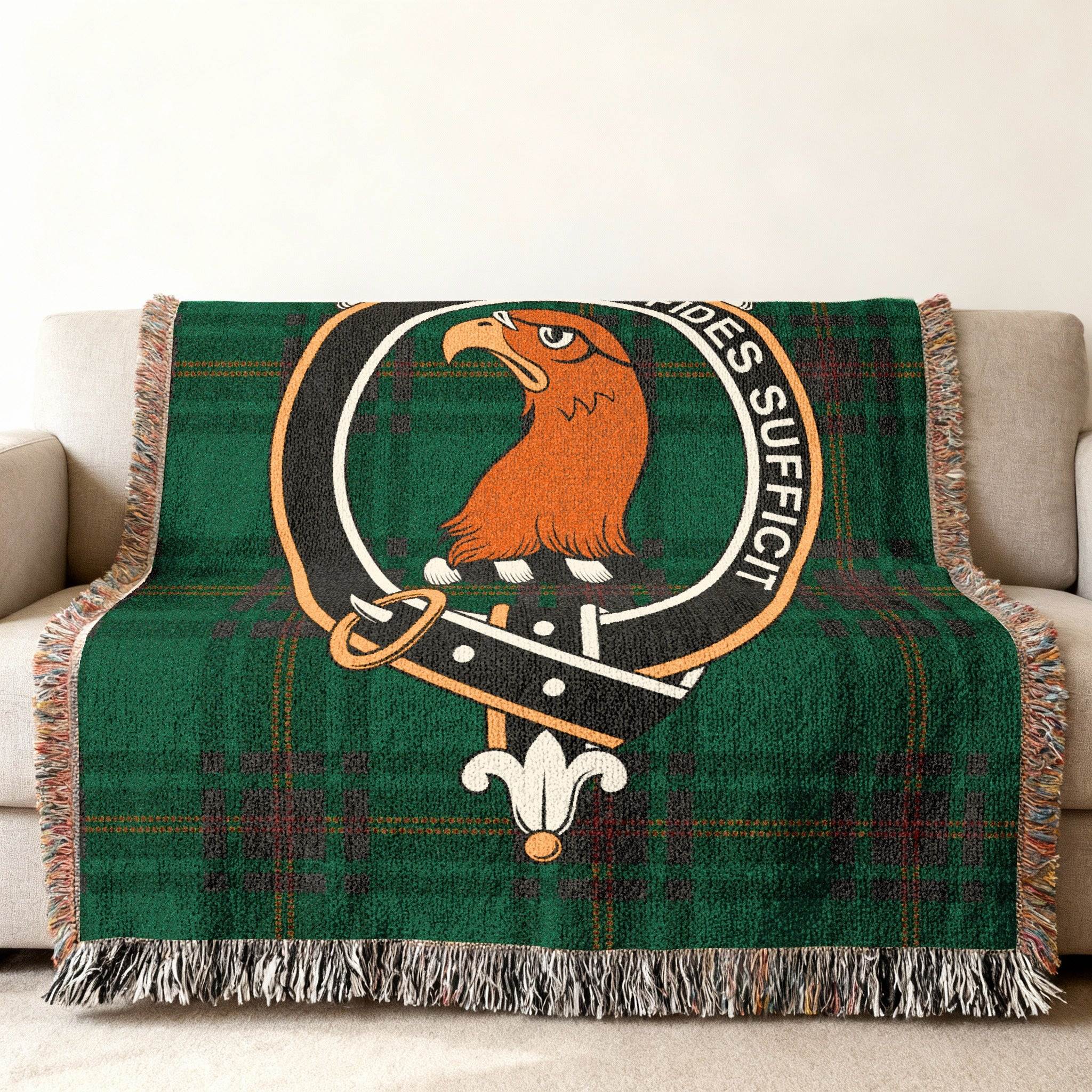 Green Tartan Blanket with Eagle and Motto Throw Blanket