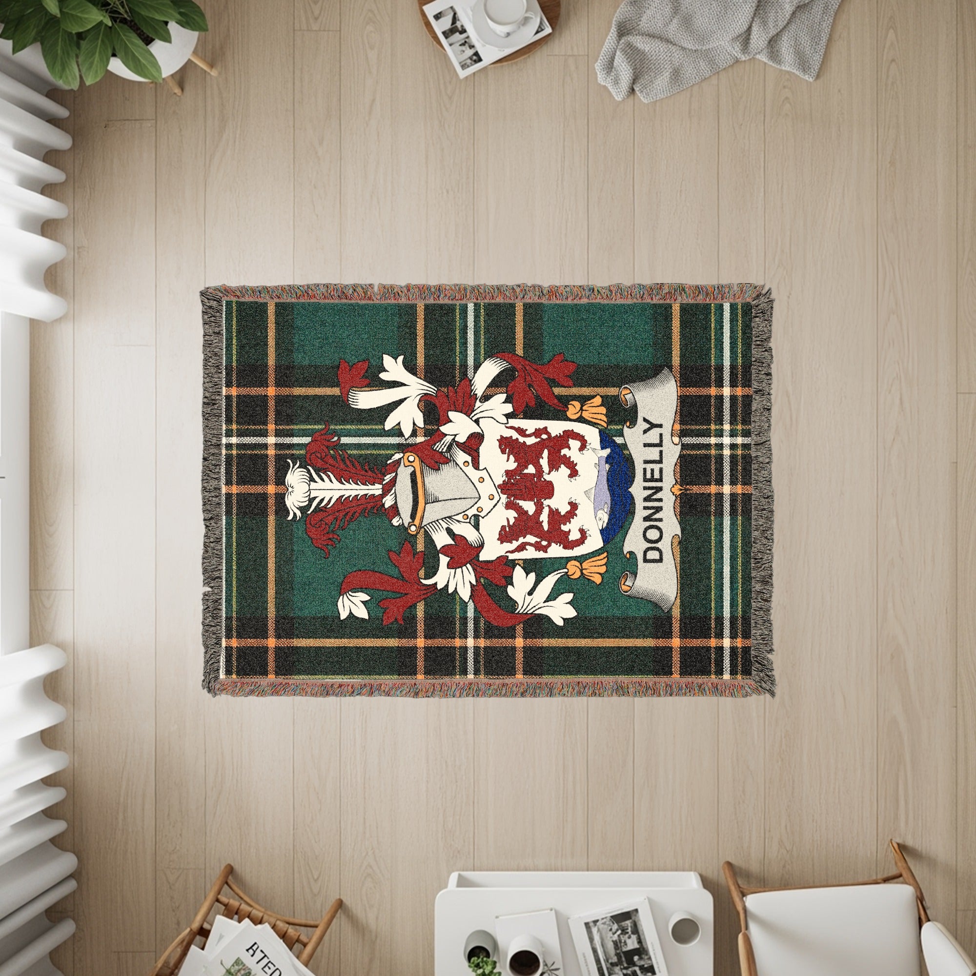 Donnelly Irish ancestry gift blanket with surname crest design