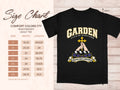 Comfort Colors 1717 size chart in inches with a black Garden clan crest T-shirt preview