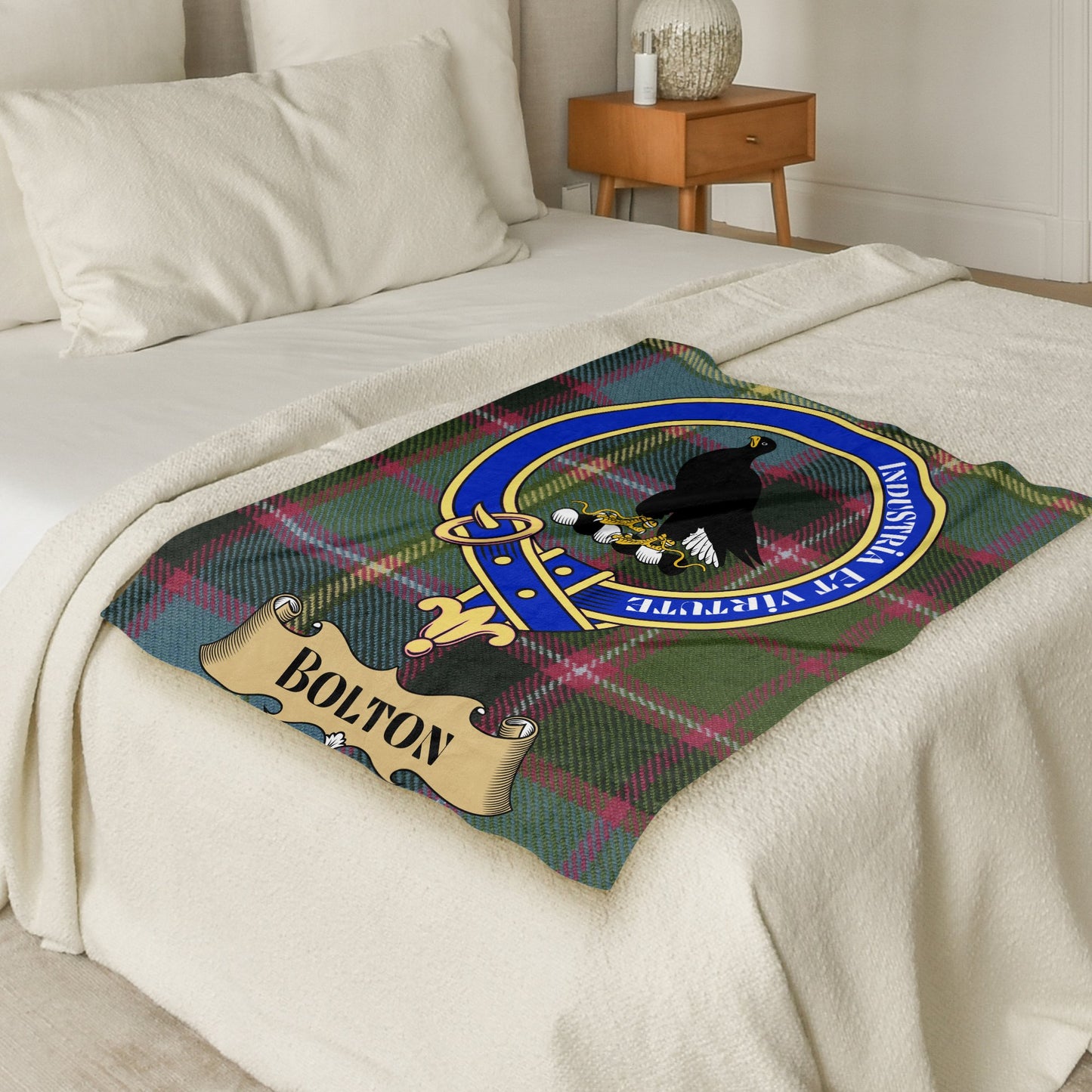 Scottish Clan Bolton Crest Tartan Throw Blanket - Living Stone Gifts