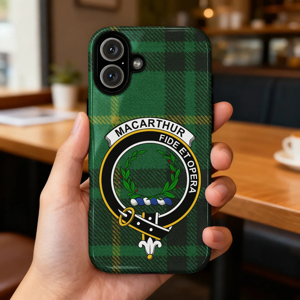 Macarthur Fide Et Opera Green Tartan Phone Case