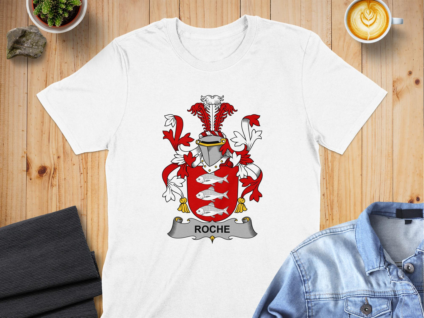 Roche Family Crest Heraldic Design T-Shirt - Living Stone Gifts