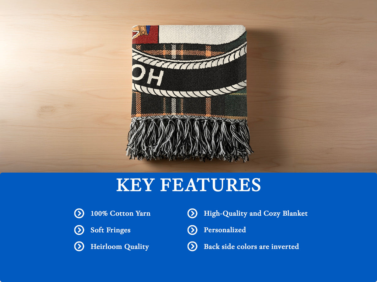 MacEnroe cotton woven blanket detail with decorative fringed edges