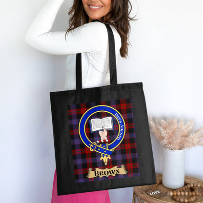 Brown Clan Crest Scottish Tartan Tote Bag - Living Stone Gifts