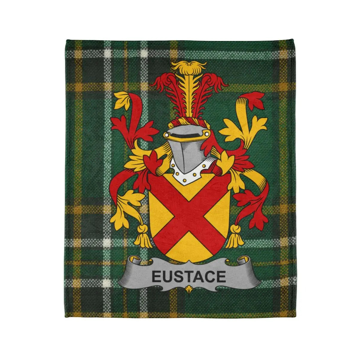 Eustace Family Crest on Green Tartan Plaid Blanket product