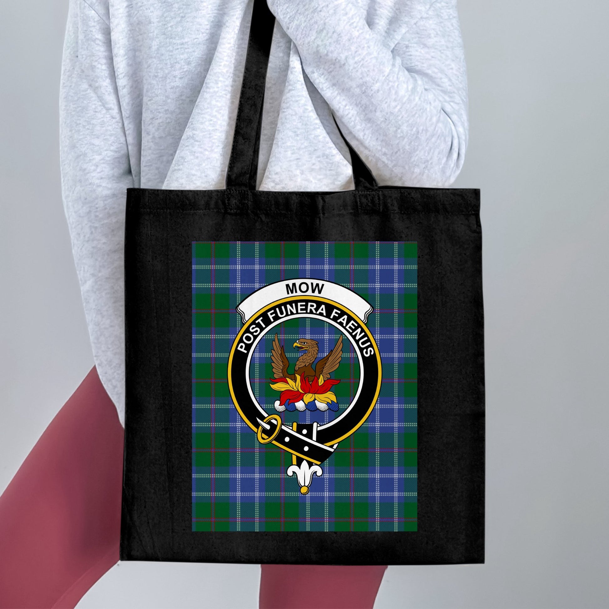 Scottish Clan Crest on Tartan Background Tote Bag - Living Stone Gifts