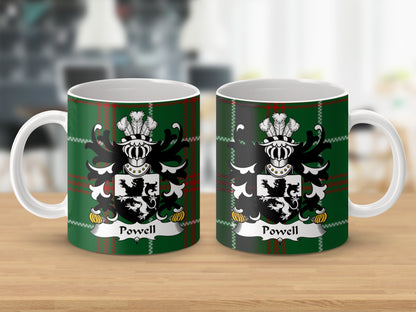 Powell Coat of Arms on Welsh National Tartan Background Mug - Living Stone Gifts