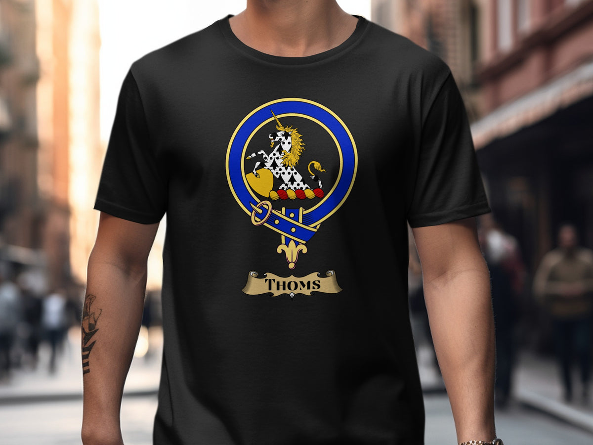 Thoms Scottish clan crest design on Black T-shirt