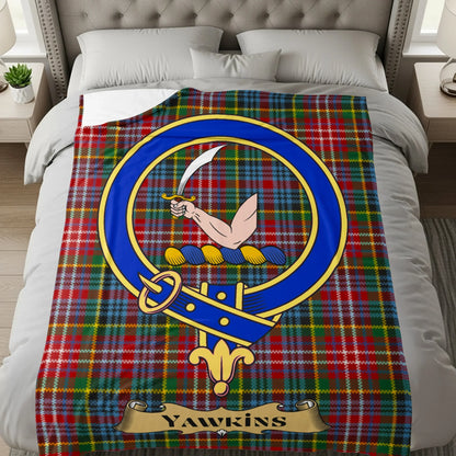 Yawkings emblem with sword on plaid blanket product