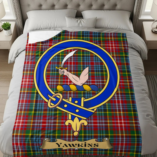 Yawkings emblem with sword on plaid blanket product