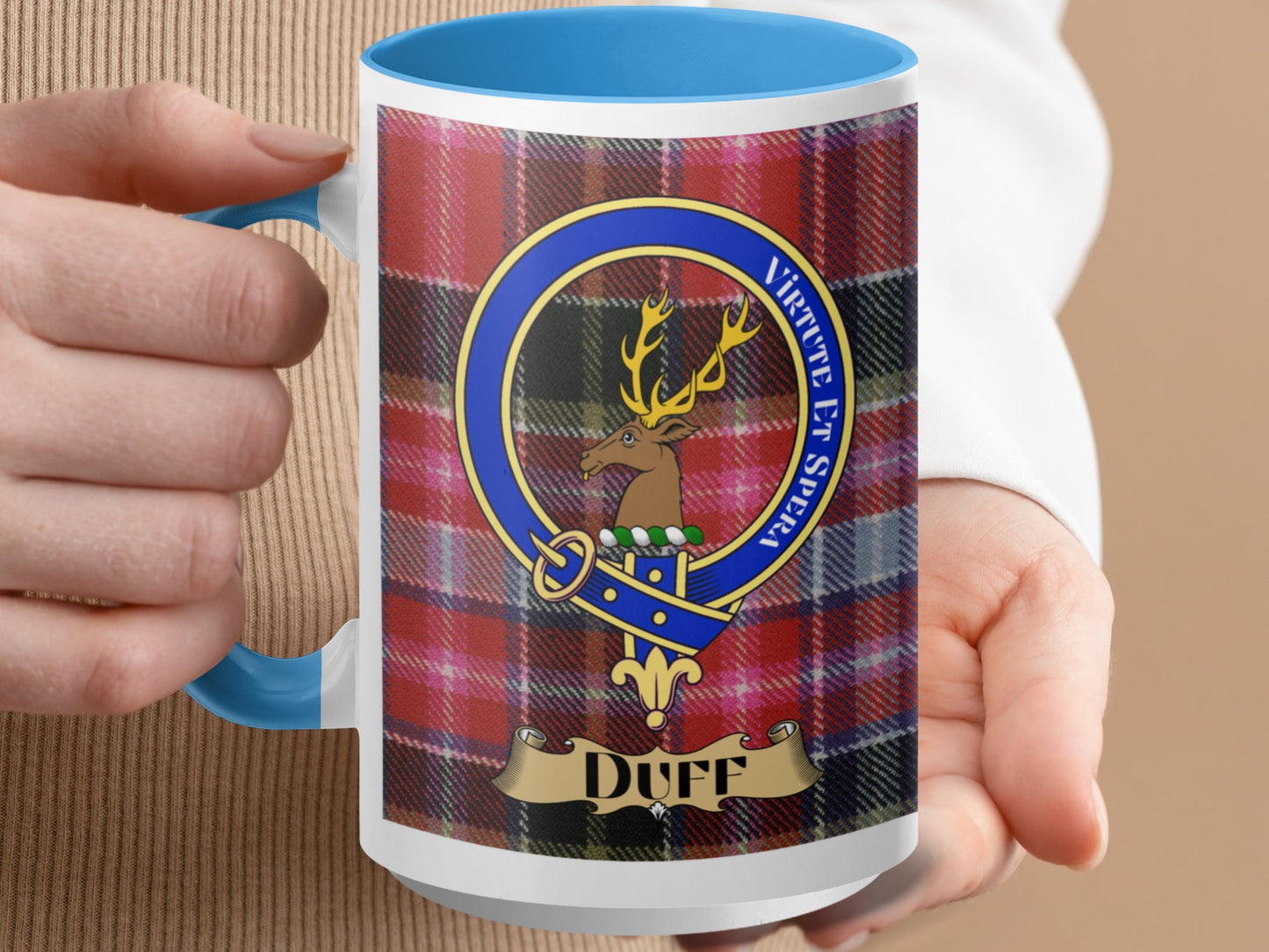 Clan Duff Scottish Tartan Crest Design Mug - Living Stone Gifts