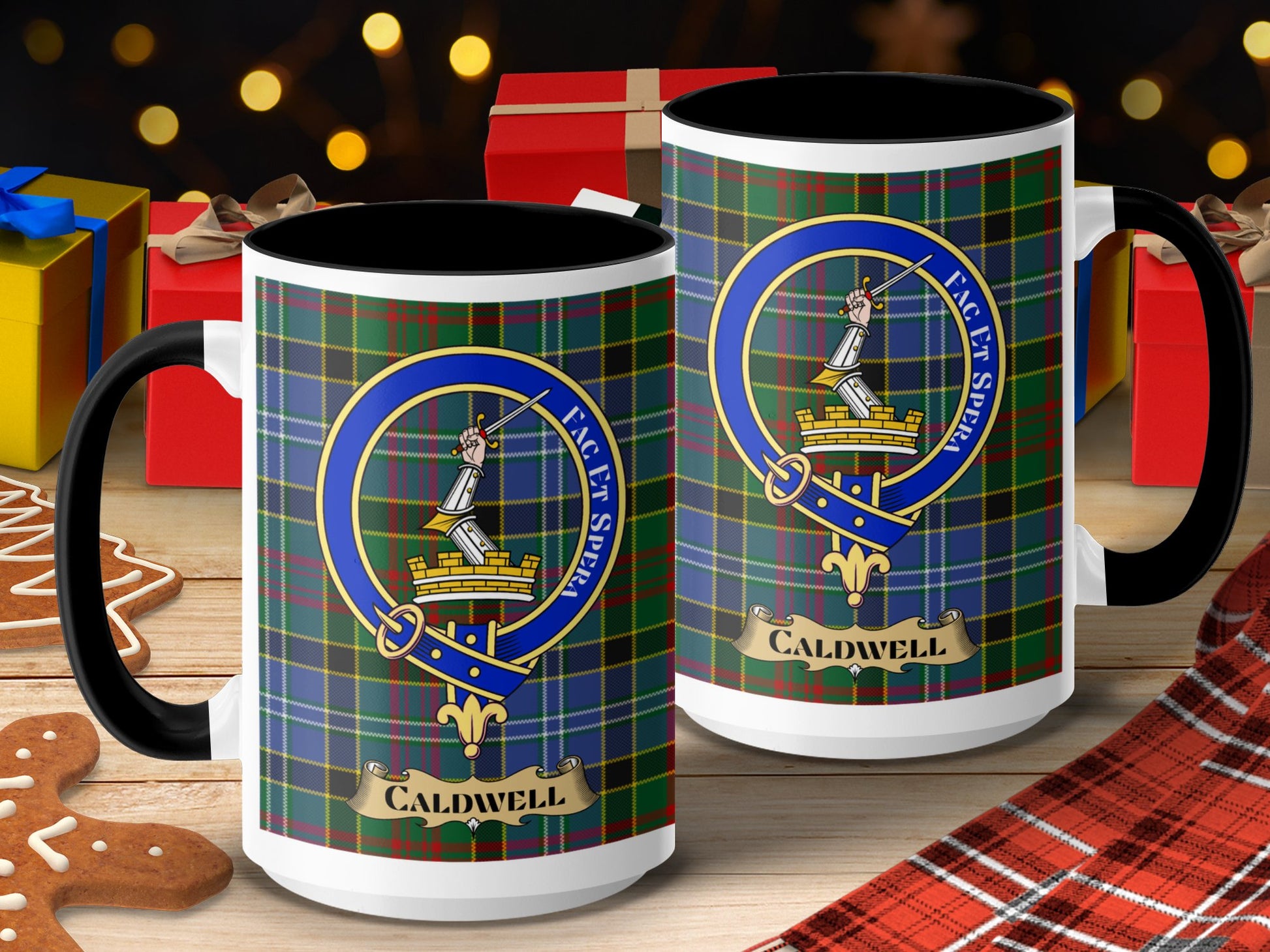 Caldwell Family Crest Scottish Tartan Mug - Living Stone Gifts