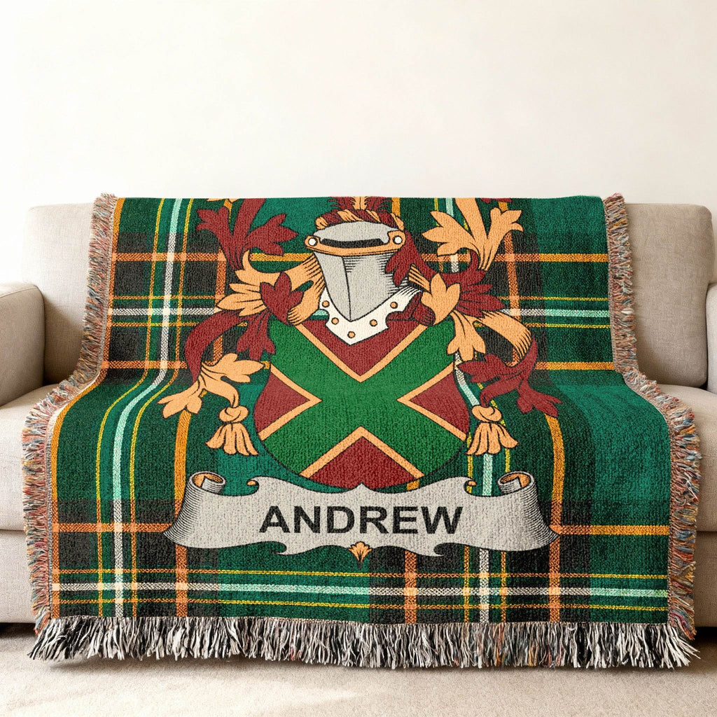 Andrew Clan Name Plaid Crest Throw Blanket product type