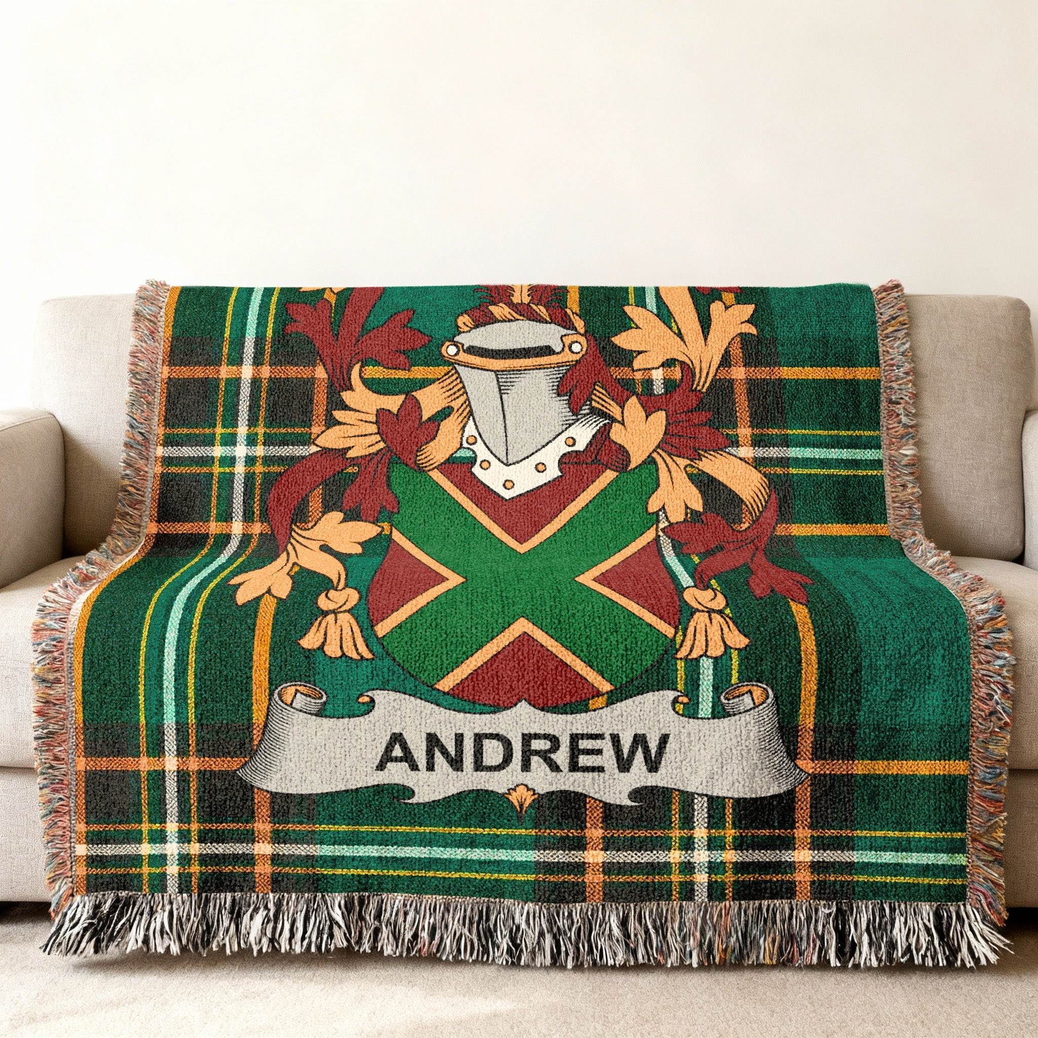 Andrew Clan Name Plaid Crest Throw Blanket product type