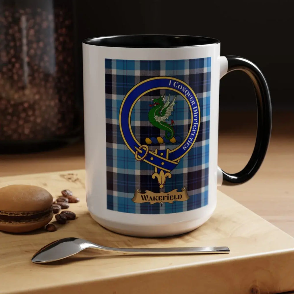 Wakefield Clan Crest Mug with Tartan Background Print