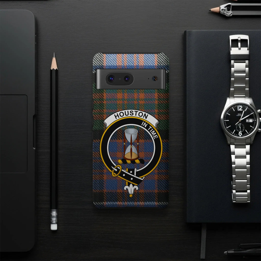 Clan Houston crest phone case — UV-resistant coating, full colour tartan wrap, multiple device options