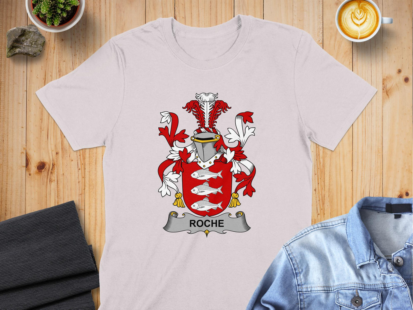 Roche Family Crest Heraldic Design T-Shirt - Living Stone Gifts