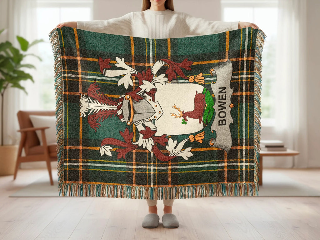 Bowen Family Crest Green Tartan Plaid Pattern Blanket product type