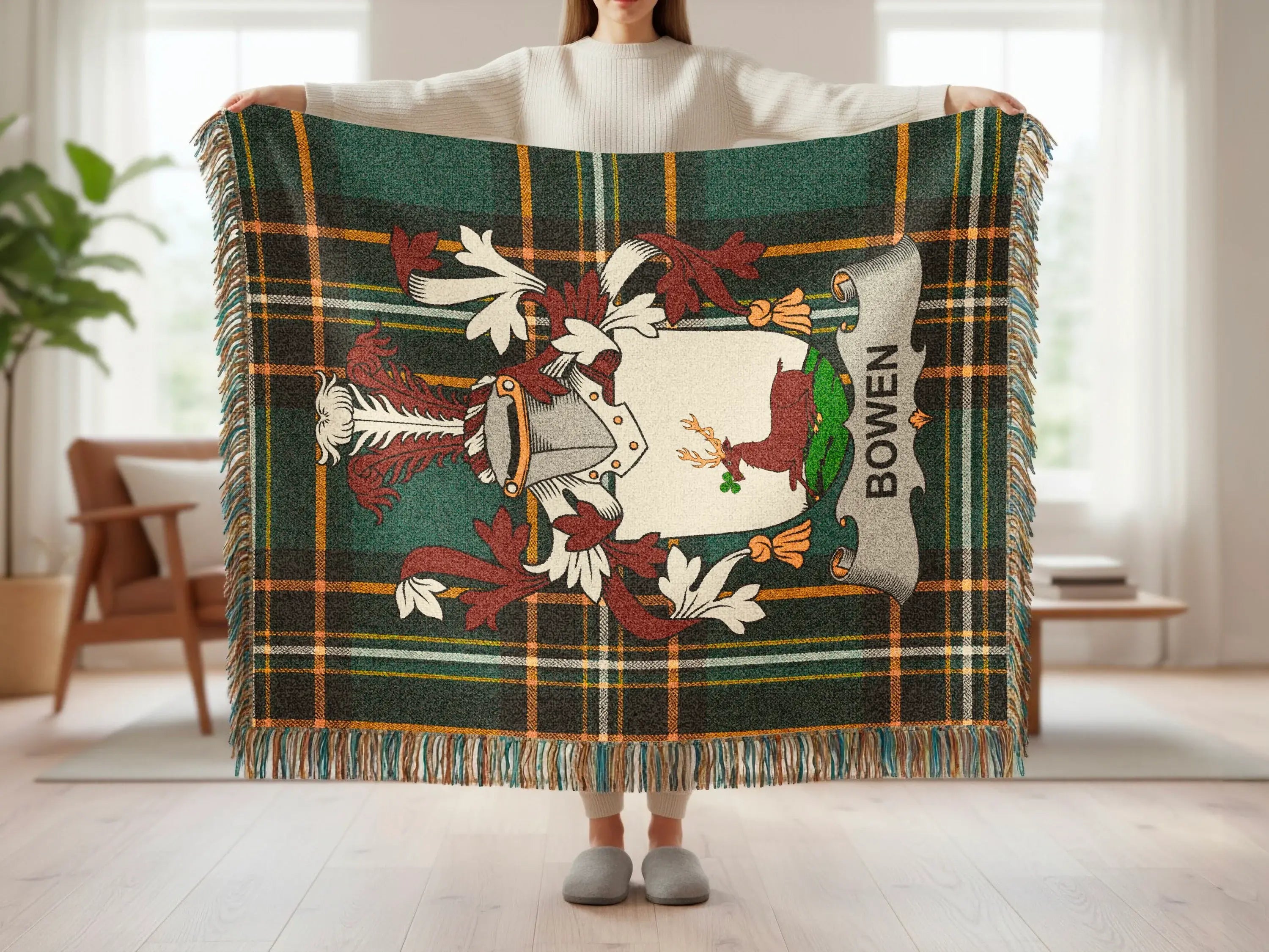 Bowen Family Crest Green Tartan Plaid Pattern Blanket product type