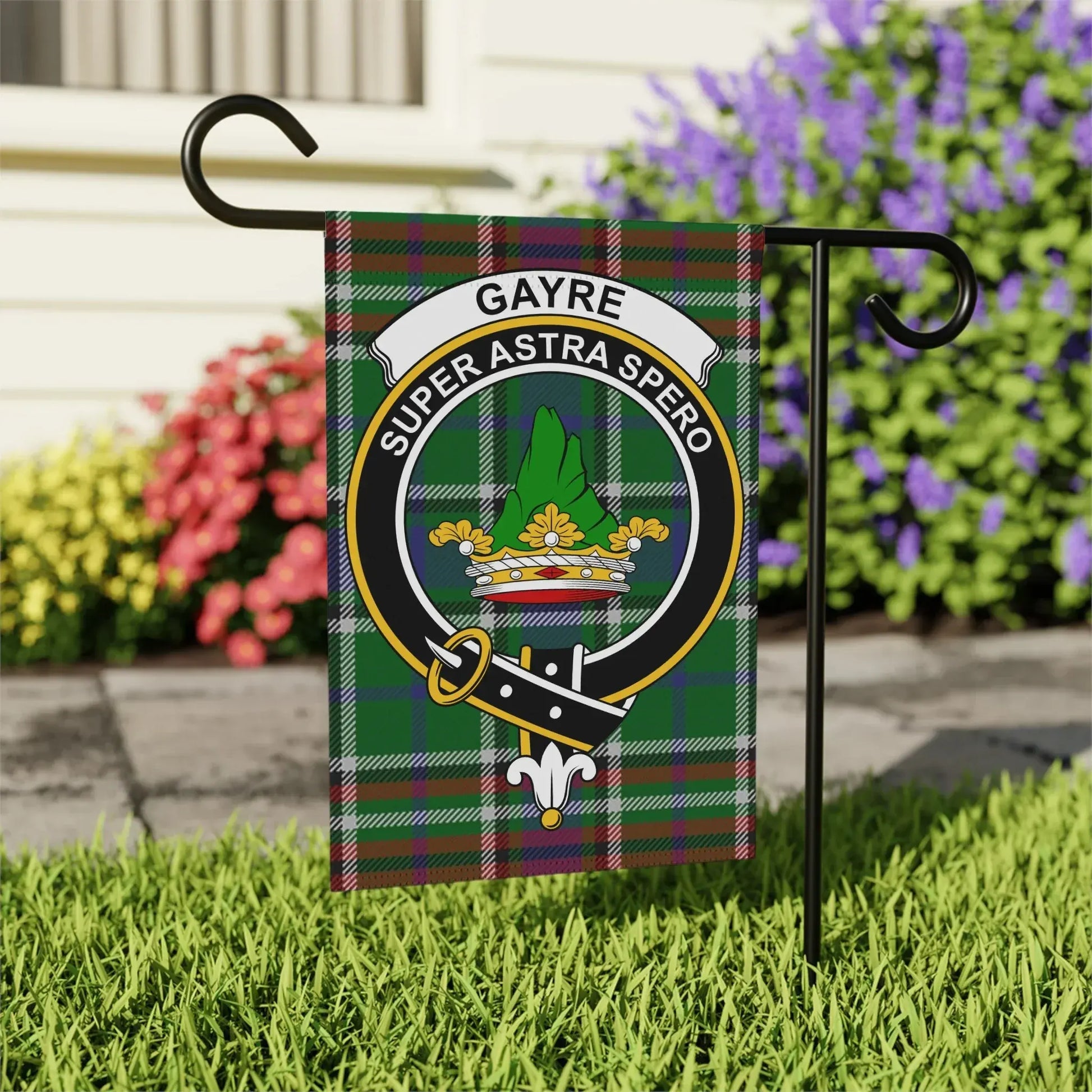 Super Astra Spero Crest on Plaid Garden Flag product type