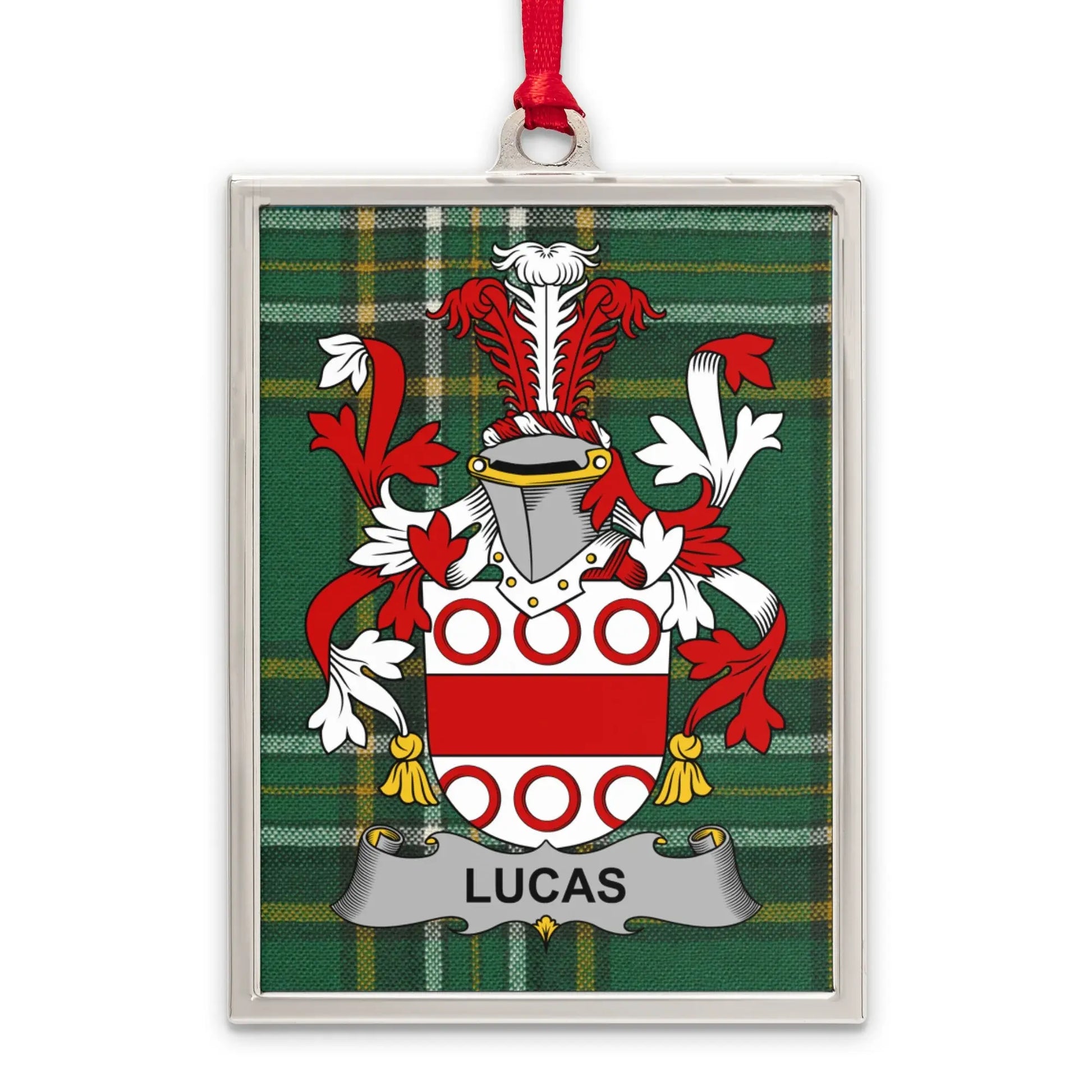 Lucas Family Crest and Tartan Plaid Ornament product