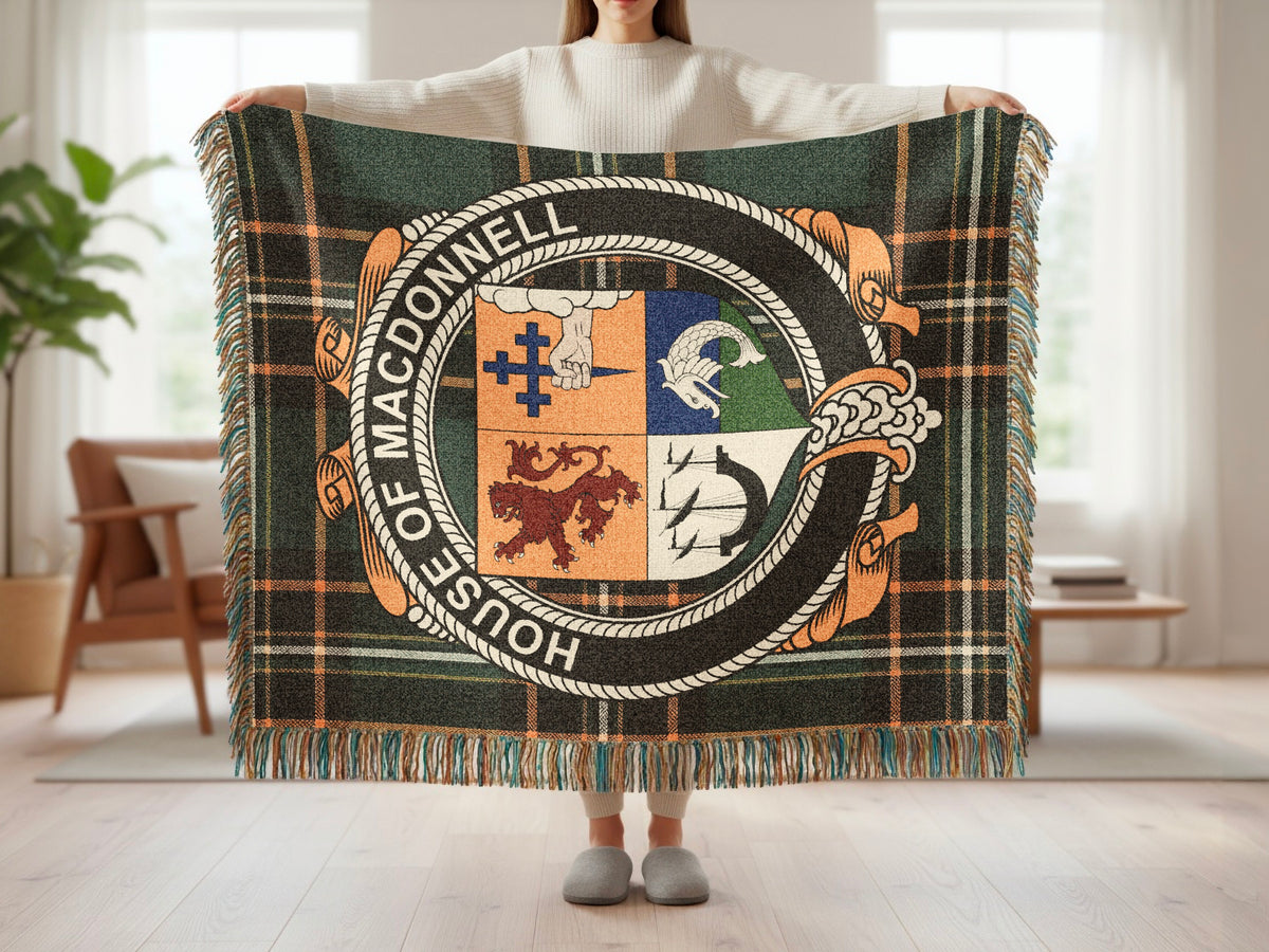 MacDonnell surname blanket showing Irish National Tartan woven design