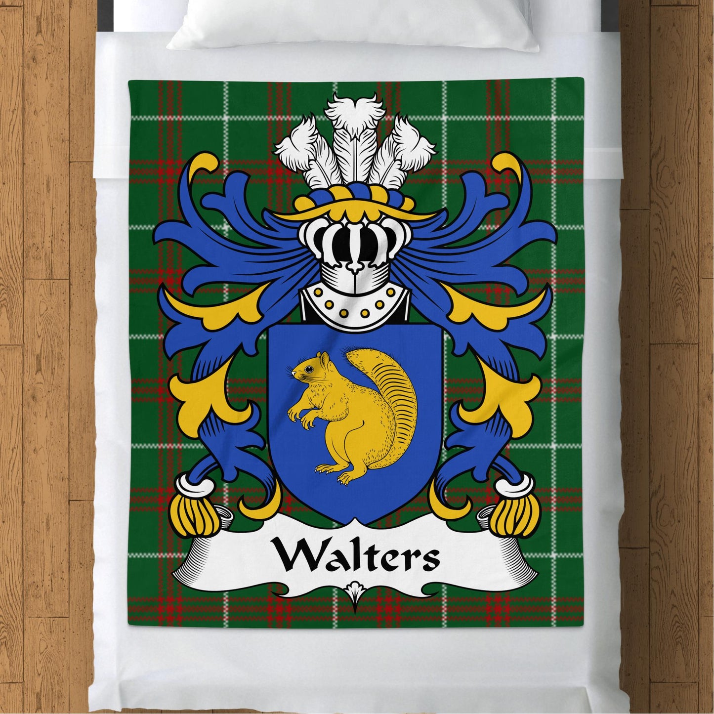 Walters Welsh Surname Coat of Arms on Tartan Background Blanket - Living Stone Gifts