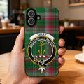 Gray clan crest tartan phone case — edge-to-edge plaid design with Anchor Fast Anchor motto