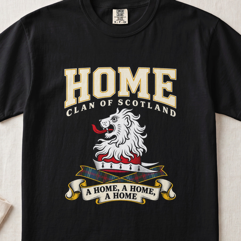 Home Scottish clan graphic T-shirt in Black, front view