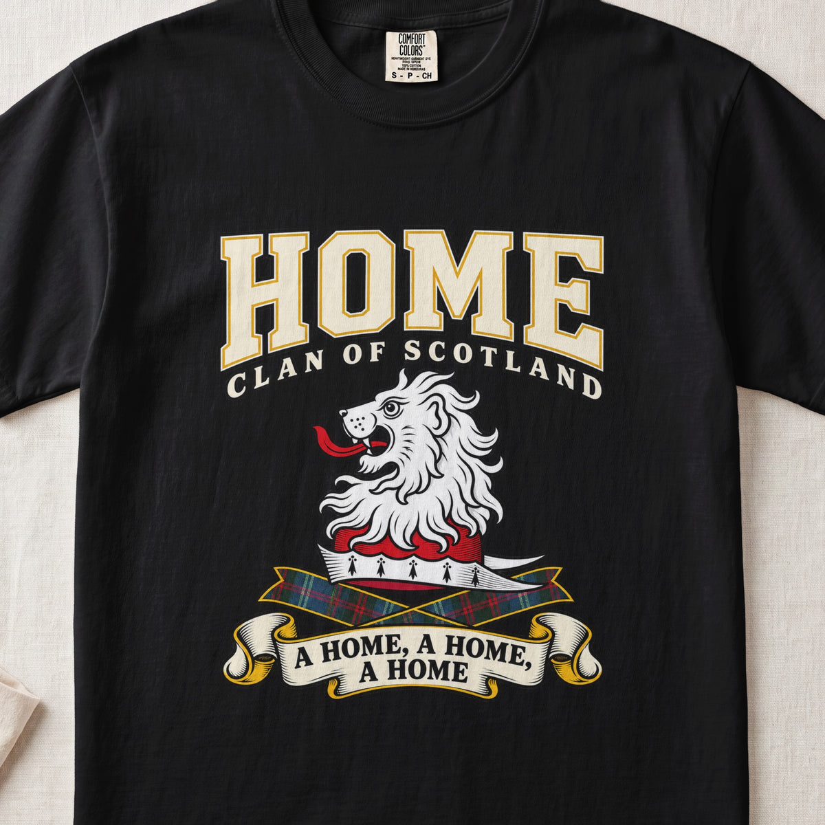 Home Scottish clan graphic T-shirt in Black, front view