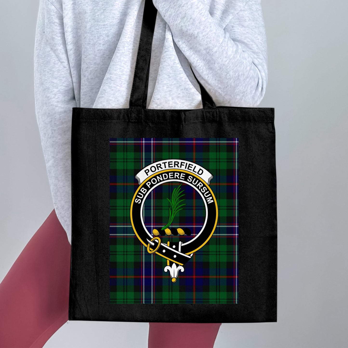 Scottish Clan Crest on Tartan Background Tote Bag - Living Stone Gifts