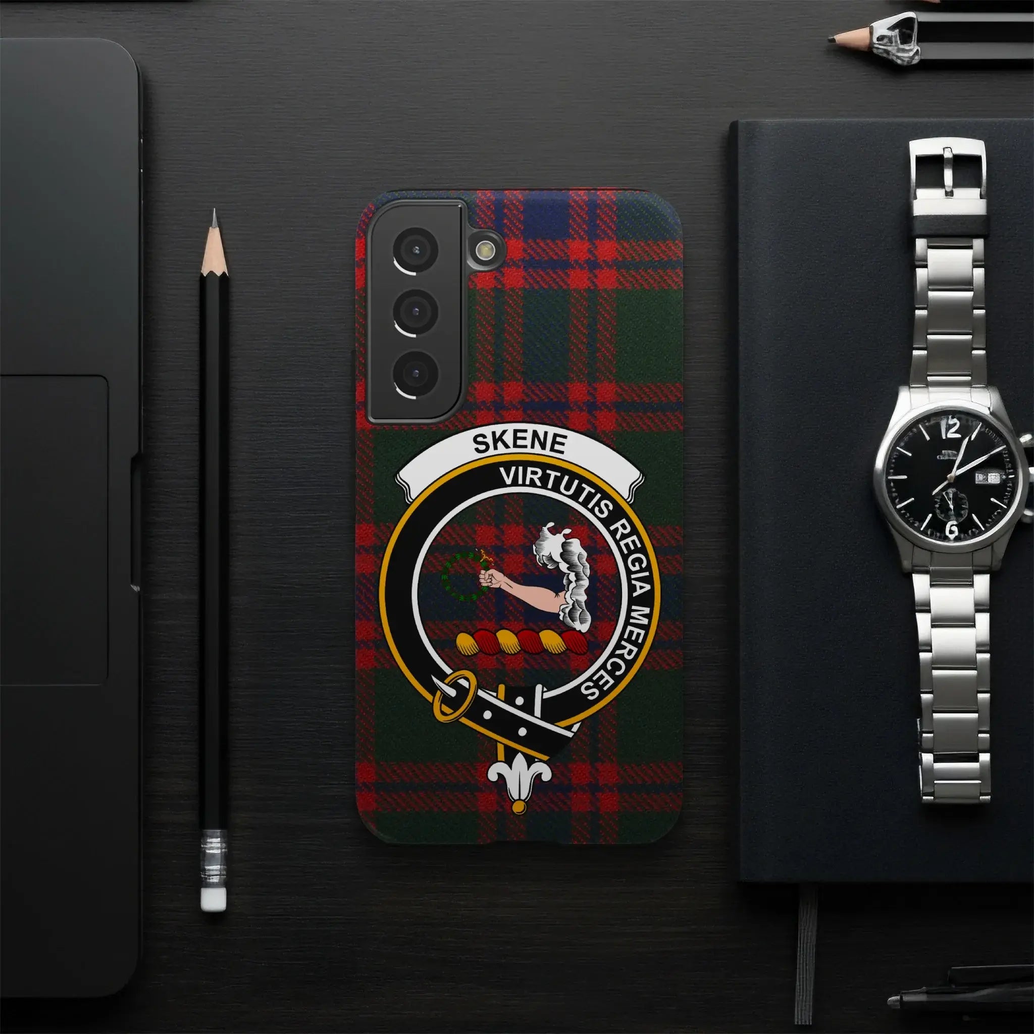Skene virtutis regia merces tartan phone case — plaid design, Samsung variant