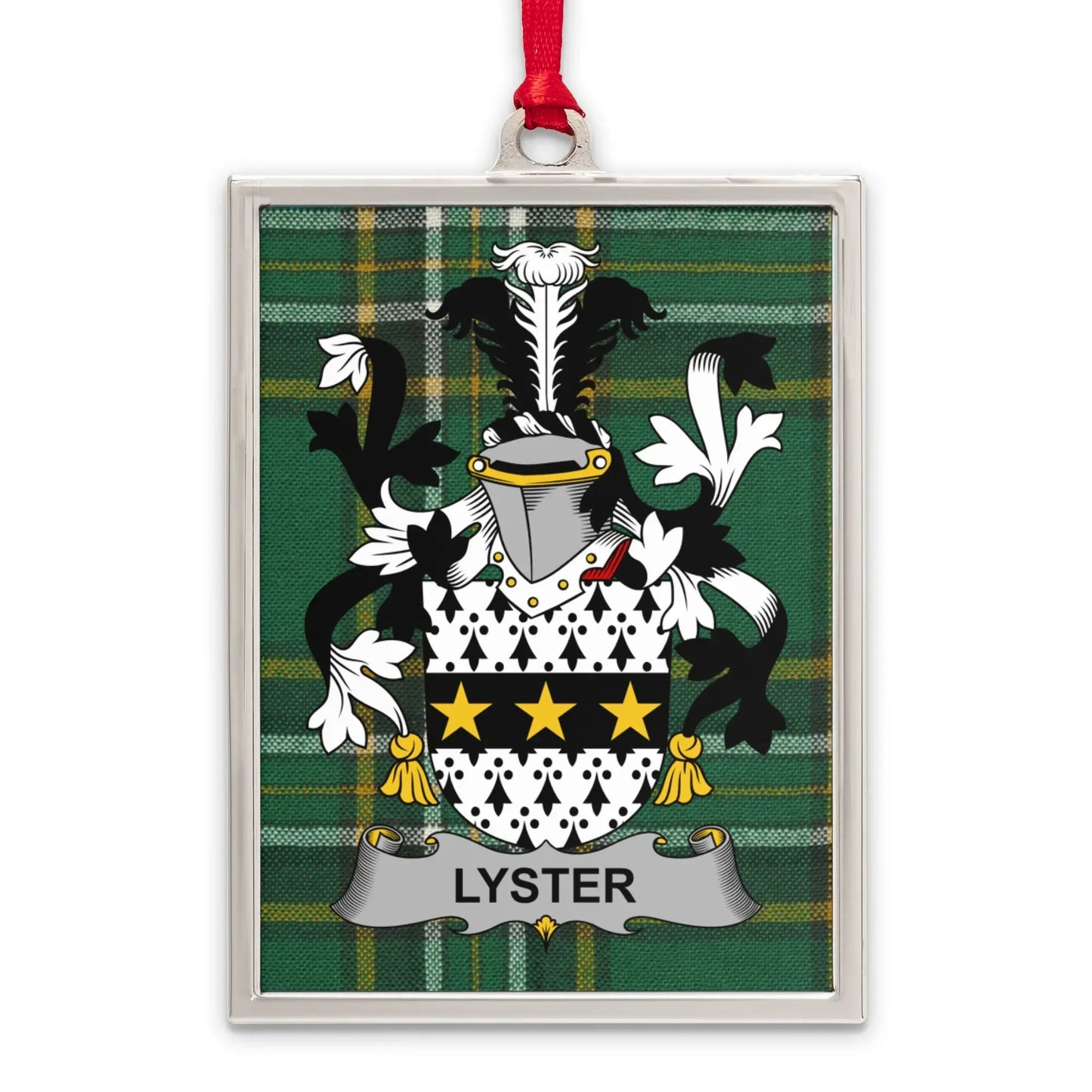 Personalized Lyster Family Crest Plaid Ornament product type