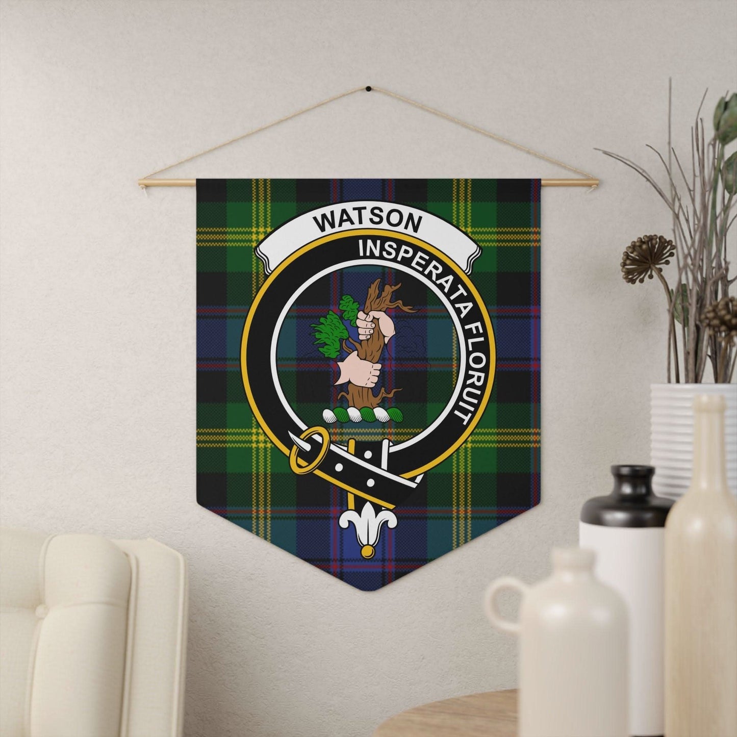 Watson Clan Scottish Tartan Insperaa Forum Wall Pennant - Celtic Ancestry Gifts