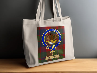 Bontine Clan Crest on Tartan Background Tote Bag - Living Stone Gifts