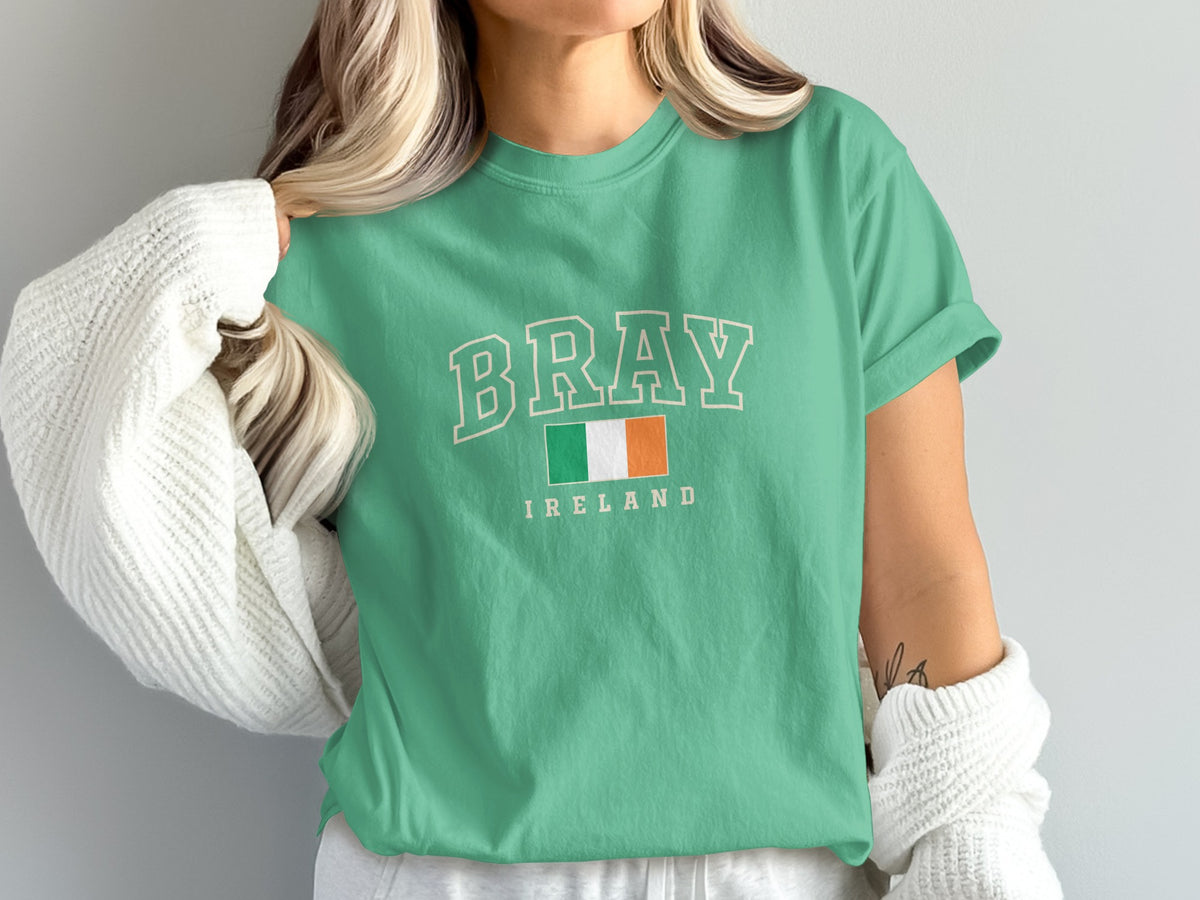Green t-shirt with "BRAY IRELAND" text and Irish flag