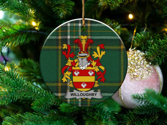 Willoughby Green Plaid Family Crest Ornament product