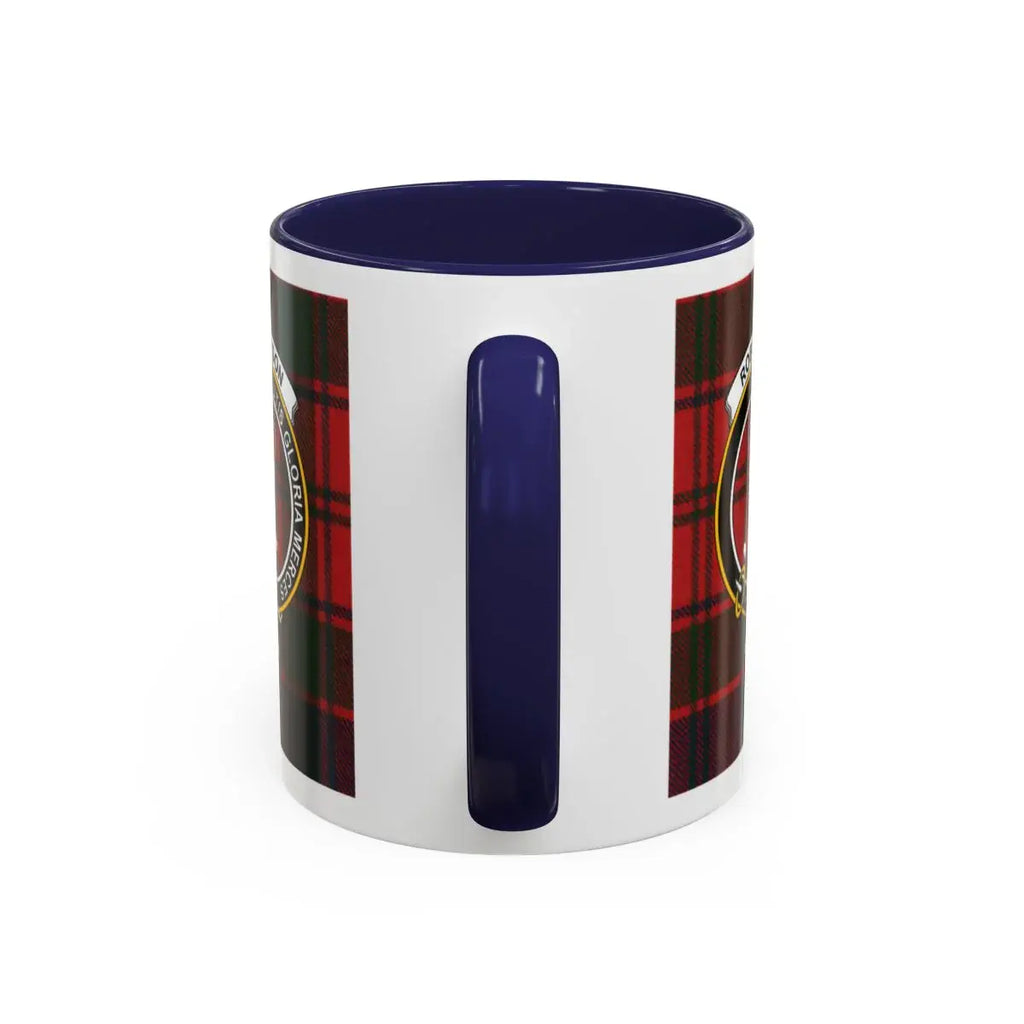 Clan Robertson Scottish tartan mug — close-up of red plaid with clan crest detail