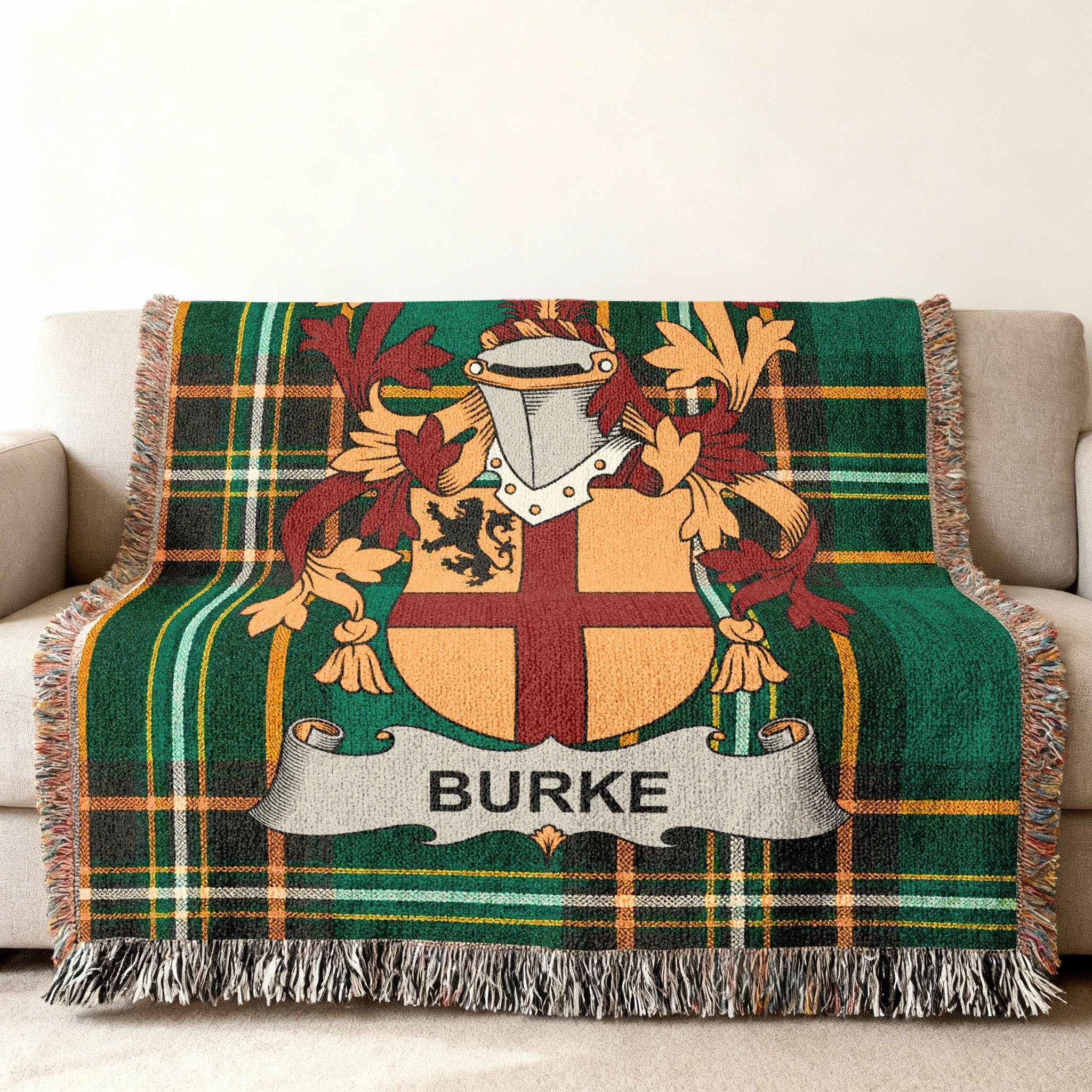 Burke Family Crest Green Plaid Throw Blanket product type