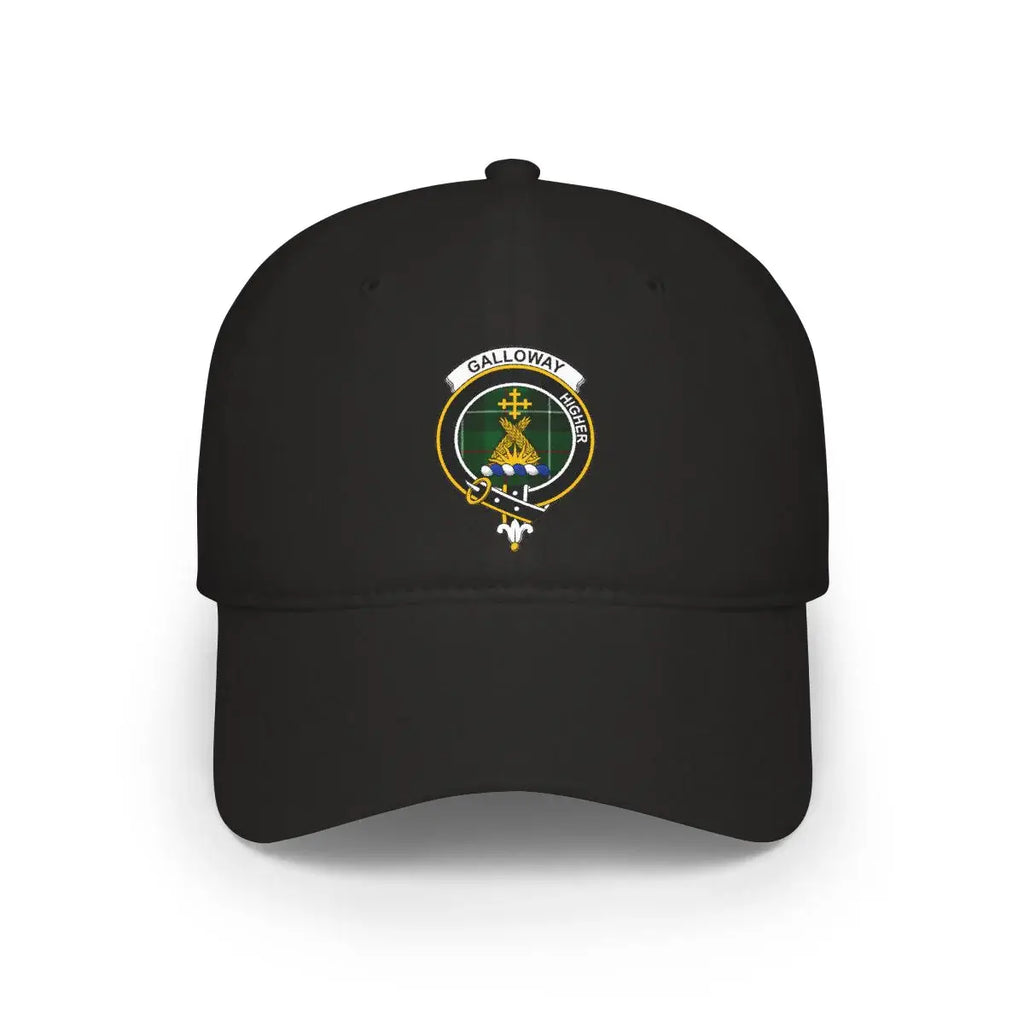 Clan Galloway crest printed baseball cap in black — low-profile cotton Scottish heritage cap